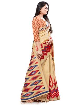 Yellow printed cotton saree with blouse 4