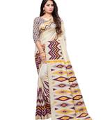Cream printed cotton saree with blouse