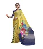 Yellow printed georgette saree with blouse