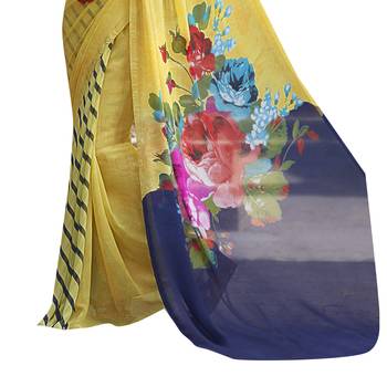 Yellow printed georgette saree with blouse 3
