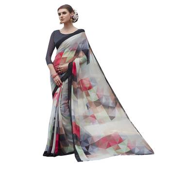multicolor printed georgette saree with blouse 1