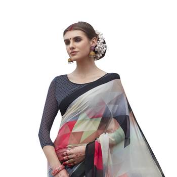 multicolor printed georgette saree with blouse 2