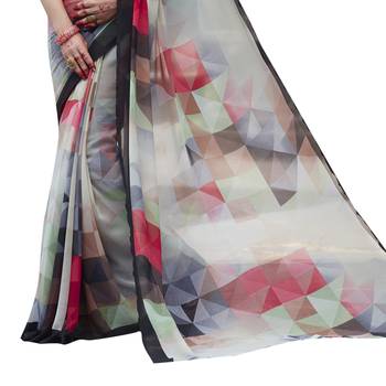 multicolor printed georgette saree with blouse 3