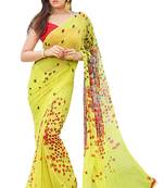 Yellow printed georgette saree with blouse
