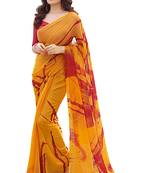 Mustard printed georgette saree with blouse