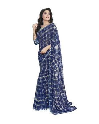 Blue printed georgette saree with blouse 1