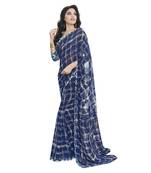 Blue printed georgette saree with blouse