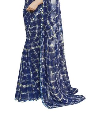 Blue printed georgette saree with blouse 4