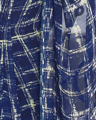 Blue printed georgette saree with blouse 5