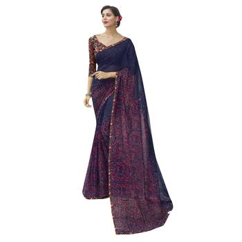 multicolor printed georgette saree with blouse 1