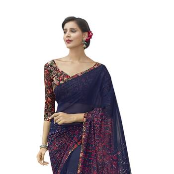 multicolor printed georgette saree with blouse 2