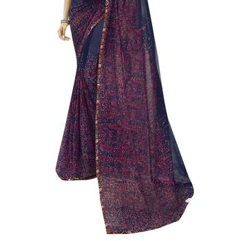 multicolor printed georgette saree with blouse 3