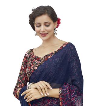 multicolor printed georgette saree with blouse 5