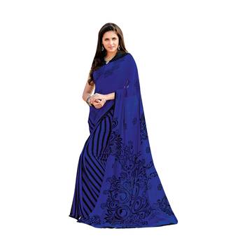 Blue printed georgette saree with blouse 1