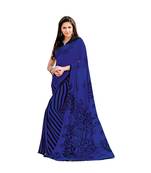 Blue printed georgette saree with blouse