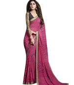 Pink printed georgette saree with blouse