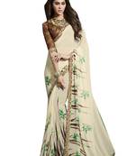 Cream printed georgette saree with blouse