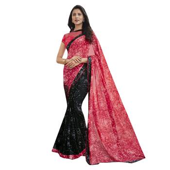 Peach embroidered georgette saree with blouse 1