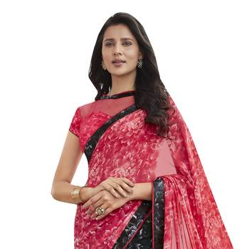 Peach embroidered georgette saree with blouse 2