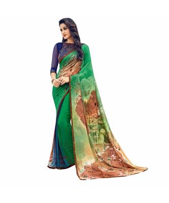 multicolor printed georgette saree with blouse 1