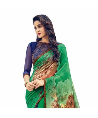 multicolor printed georgette saree with blouse 2