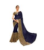 Blue printed chiffon saree with blouse