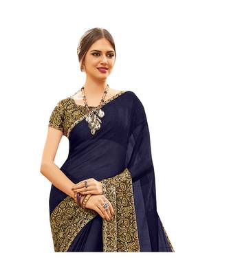 Blue printed chiffon saree with blouse 2