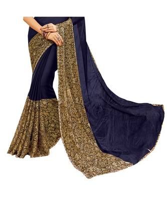 Blue printed chiffon saree with blouse 3