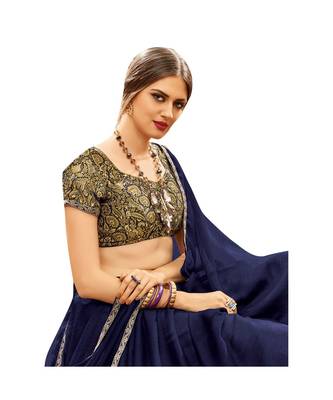 Blue printed chiffon saree with blouse 5