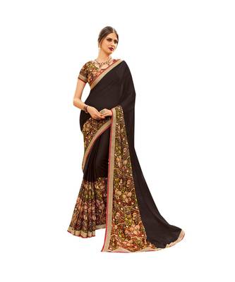 Black printed chiffon saree with blouse 1