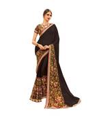 Black printed chiffon saree with blouse