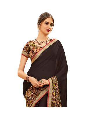 Black printed chiffon saree with blouse 2