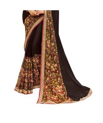 Black printed chiffon saree with blouse 3