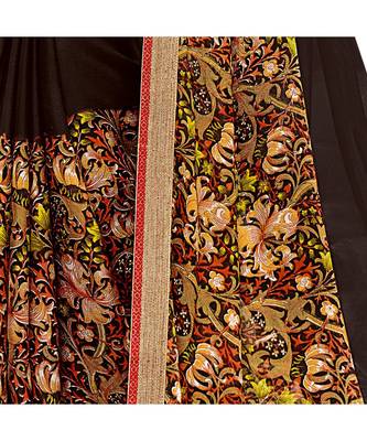 Black printed chiffon saree with blouse 4