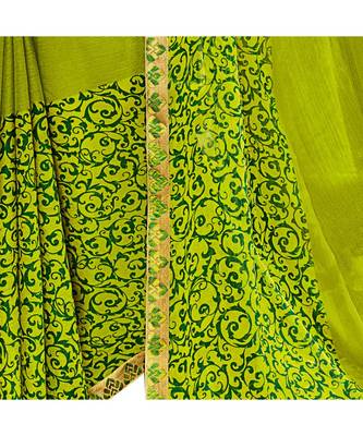 Green printed chiffon saree with blouse 4