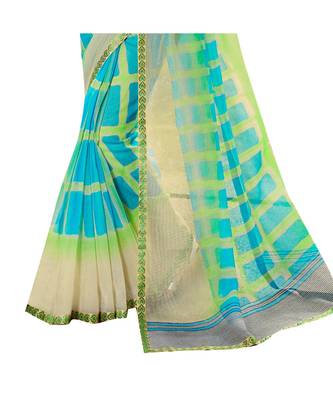 multicolor printed Net saree with blouse 3
