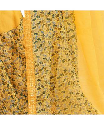 Yellow printed Net saree with blouse 4