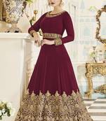 Red Embroidered Georgette Semi Stitched Salwar With Dupatta