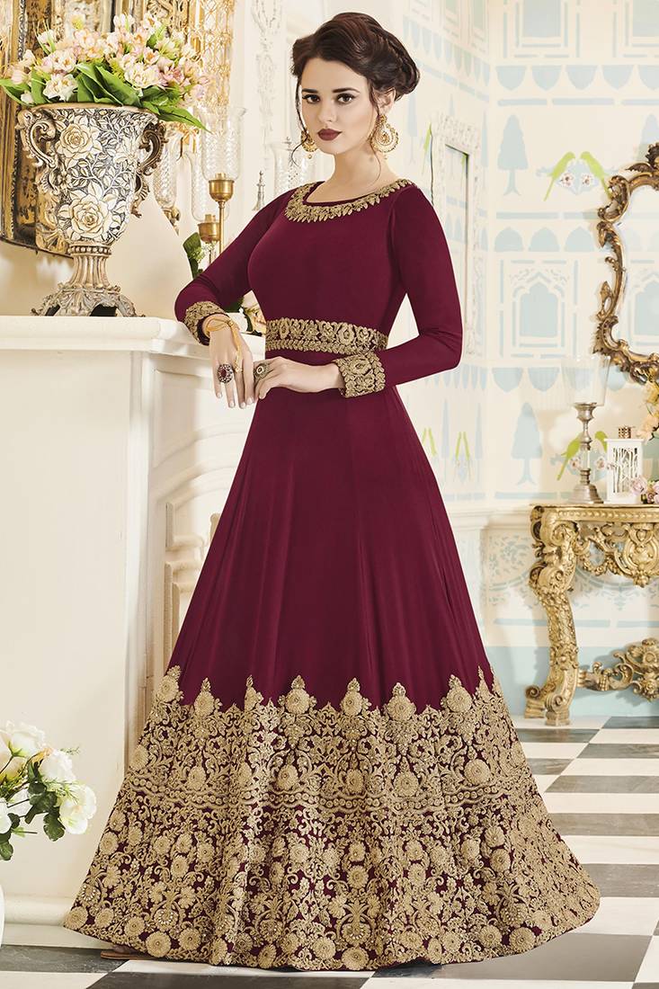 Red Embroidered Georgette Semi Stitched Salwar With Dupatta