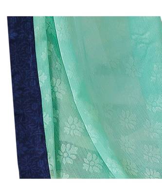 Turquoise printed chiffon saree with blouse 4