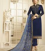 Blue Embroidered Art Silk Semi Stitched Salwar With Dupatta