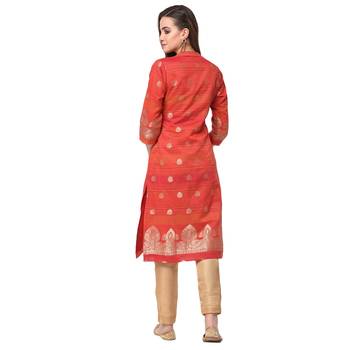 Red printed chanderi kurti 2