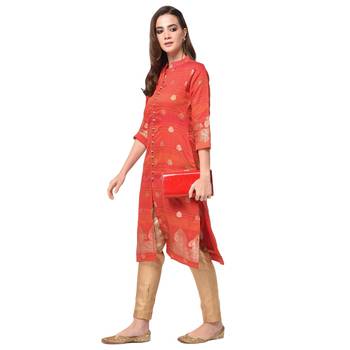 Red printed chanderi kurti 3