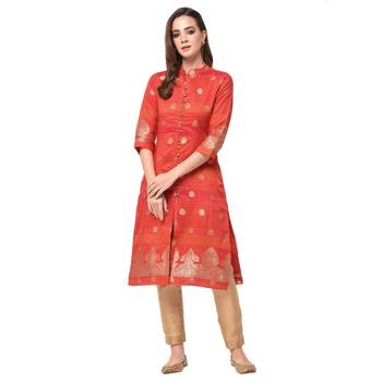 Red printed chanderi kurti 1