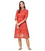 Red printed chanderi kurti