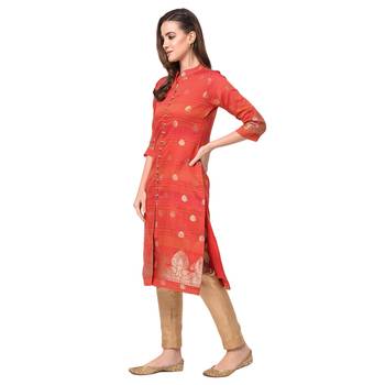 Red printed chanderi kurti 4