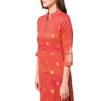 Red printed chanderi kurti 5