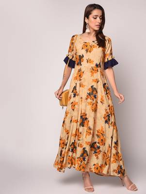 Beige printed Rayon kurti 1