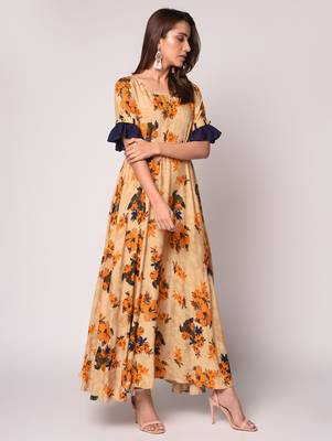 Beige printed Rayon kurti 3