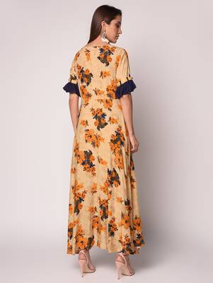 Beige printed Rayon kurti 4